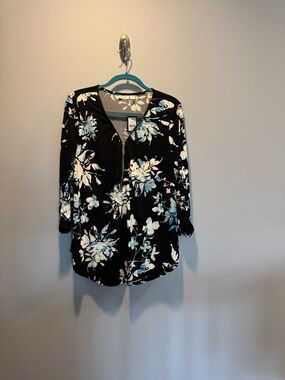 Avenue Black Tunic with Blue & White Floral Print